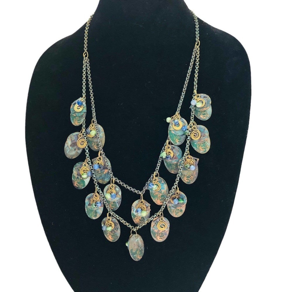 Artisan Copper Disc Dangle Statement Necklace Ear… - image 8